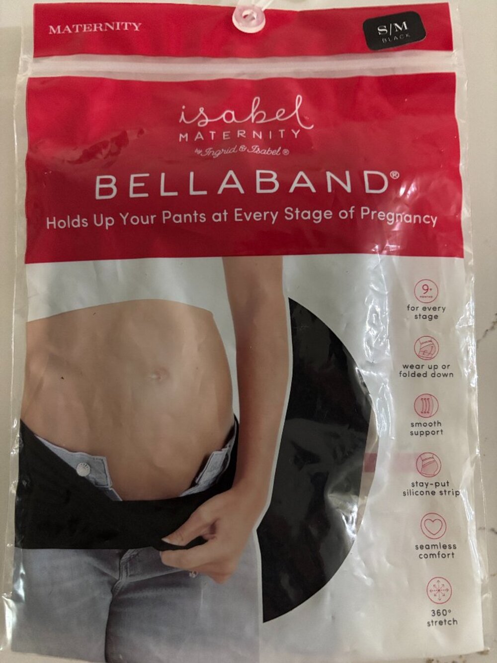 NEW IN PACKAGE Isabel Maternity Bellaband BLACK Small/Medium - HOLDS UP PANTS